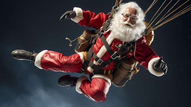 Santa Claus parachuting