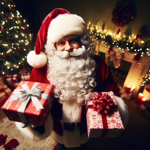 santa claus in a pile of gifts ai generative