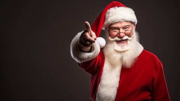 Santa Claus pointing at advertising banner with space for text Generative AI