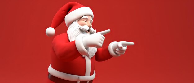 Santa claus pointing on red empty background generative ai