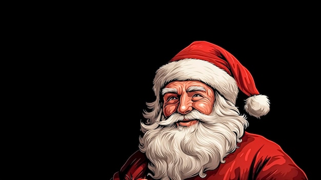 Santa Claus portrait isolated on black background with copy space Christmas concept