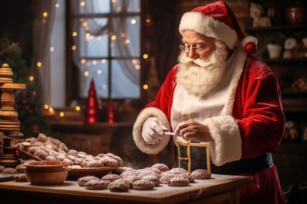 Санта-Клаус готовит рождественские печенье.
