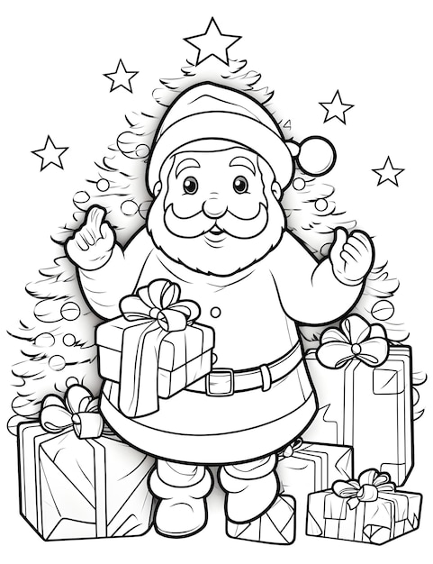 Photo santa claus and presents coloring pages for kids