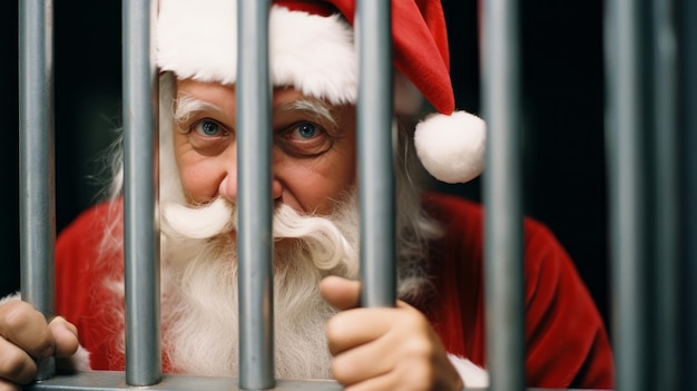 Santa Claus in prison behind bars Crime Christmas