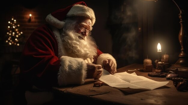 Santa Claus reading letters realistic isolated background Al generated