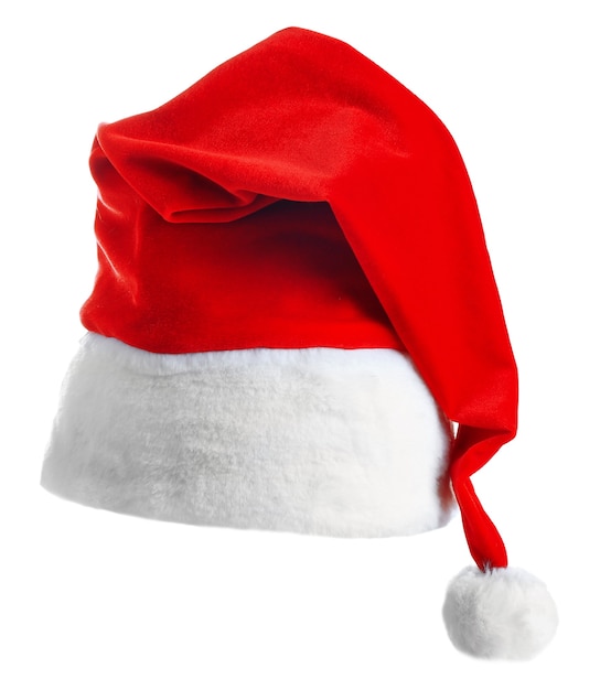 Santa Claus red hat isolated on white surface, close up