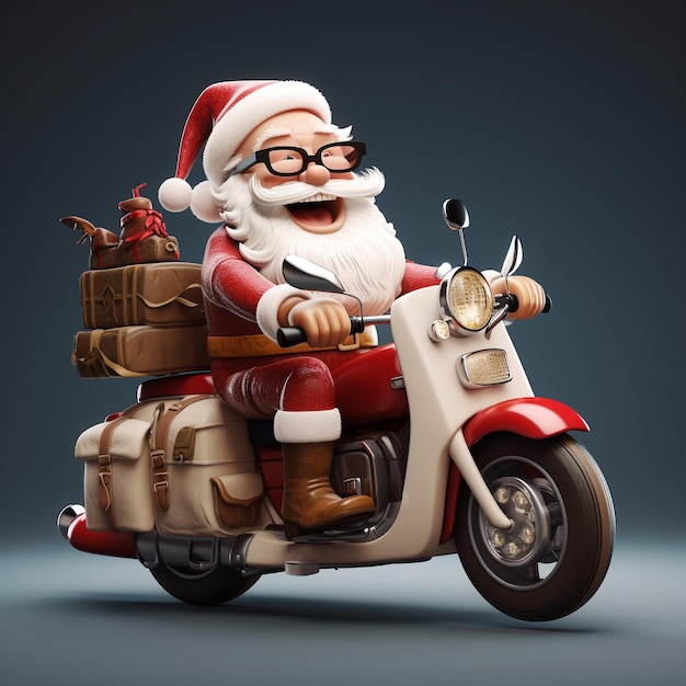 Santa Claus rides a motorcycle 3D Render Generative AI