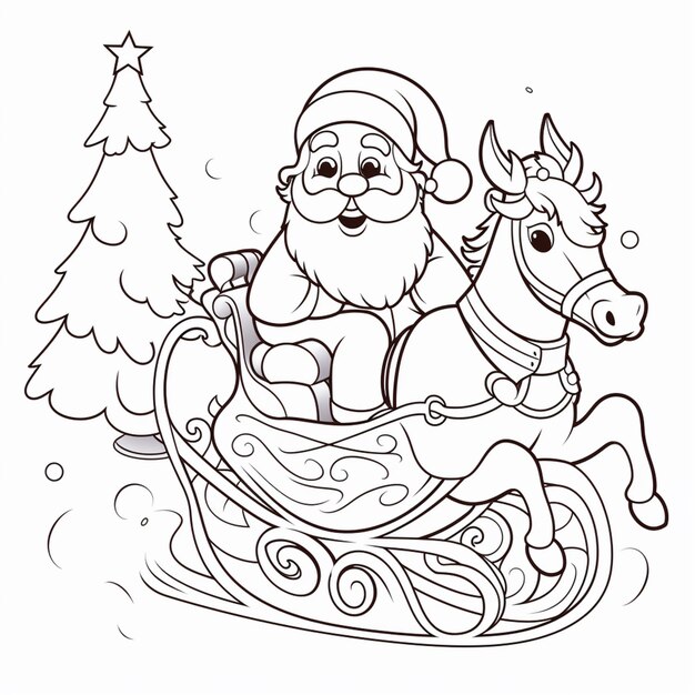 Photo santa claus riding a sleigh with a reindeer and a horse generative ai