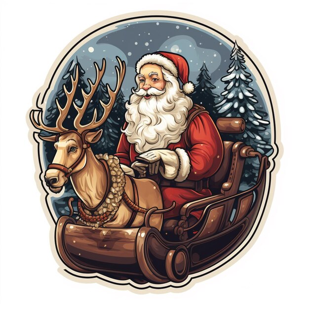 Photo santa claus riding in a sleigh with a reindeer and a sleigh generative ai