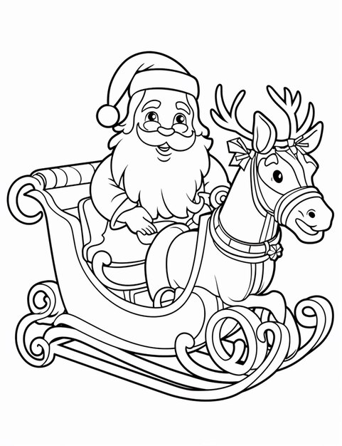 santa claus riding in a sleigh with reindeers coloring page generative ai