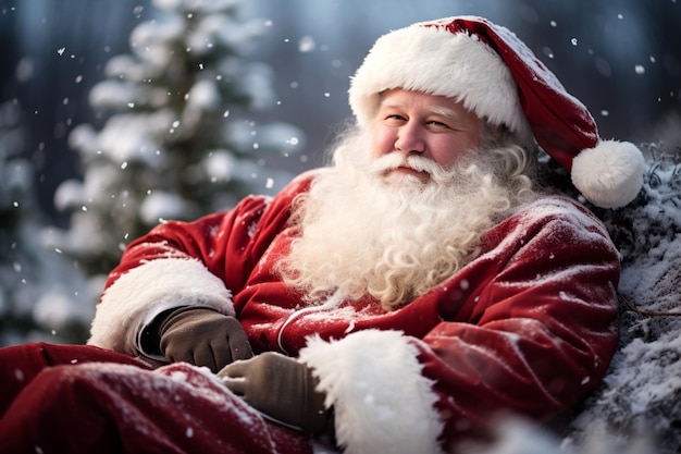 Santa Claus sees in the mountain forest