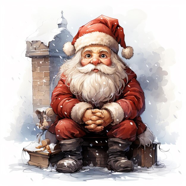 santa claus sitting on a bench with a dog and a book generativ ai