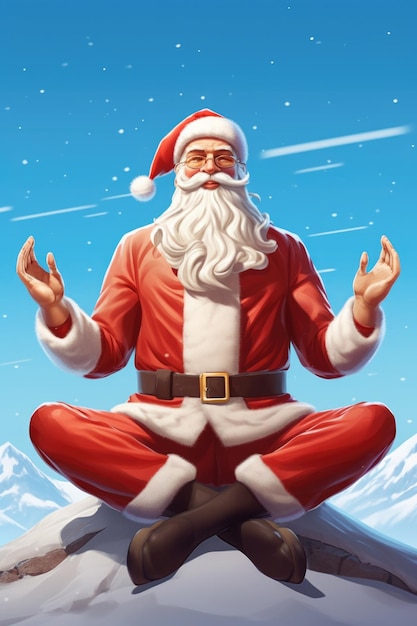 Фото Санта-клаус сидит в позе йоги идеально подходит для уроков йоги на тему праздников или рождественских акций на благополучие