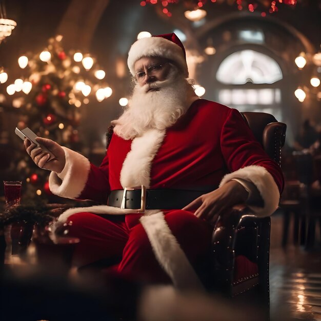Санта-Клаус сидит в гостиной.