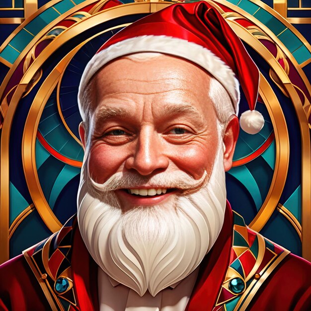 Foto santa claus sorridente vintage art deco retrò illustrazione in stile