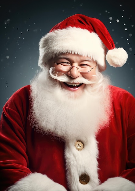 Улыбающийся портрет Санта-Клауса на темном фоне Generative Ai