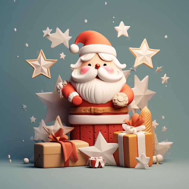 santa claus in the snow with christmas decorations 3d clay illustration generative ai