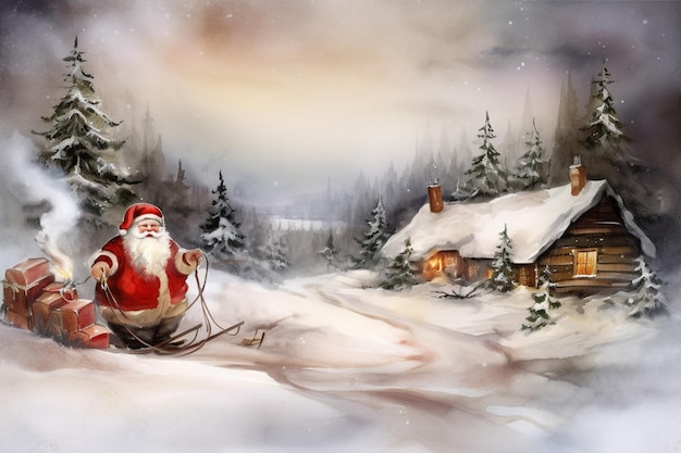 Санта-Клаус в снежном пейзаже
