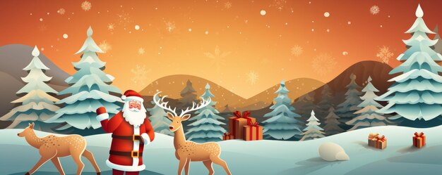 Santa Claus in snowy nature christmas greeting card panorama Generative Ai