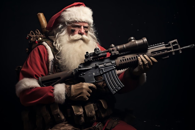 Photo santa claus soldier armed santa claus