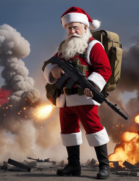 Фото Санта-клаус стоит за городом газа.