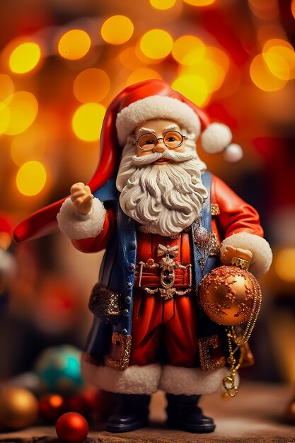 Santa Claus statuette on colored background with blur