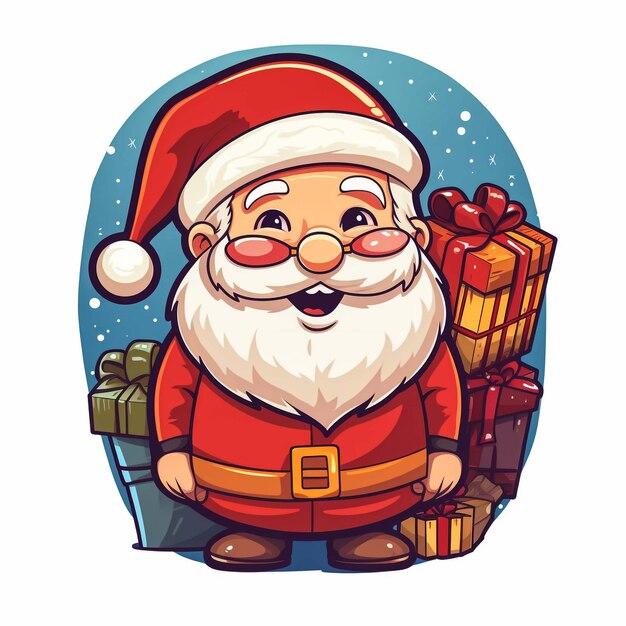 Santa Claus Sticker Christmas Winter Illustration on White Background