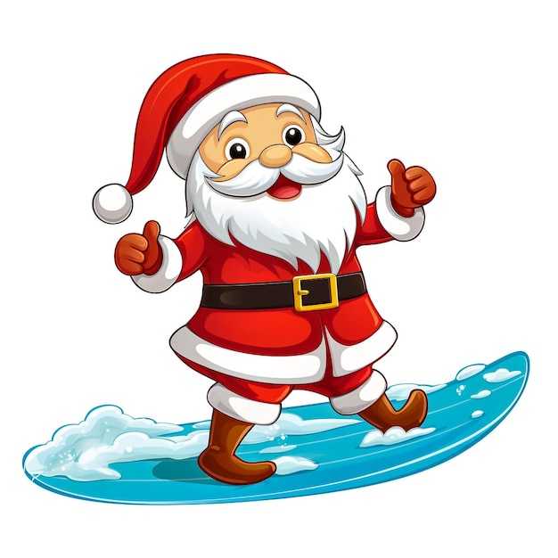 Photo santa claus surfing in summer theme on white background illustration