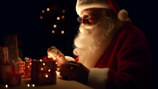 Santa claus at a table with a lit candle