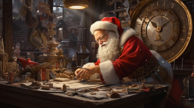 Santa Claus taking a break from working in his workshop AI Generated