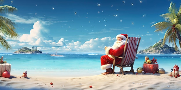 Santa Claus taking a break on tropical beach