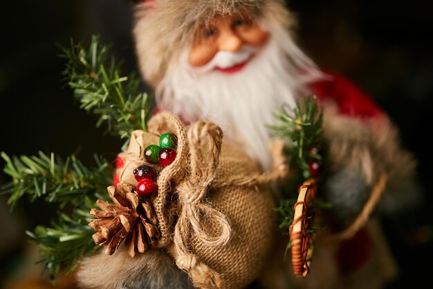 santa claus toy with bag close up shot