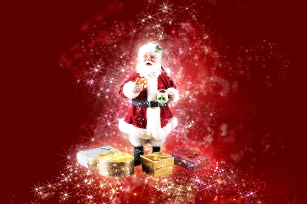 Santa Claus traditioneel kerstfeest symbool met rode achtergrond