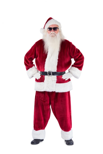 Santa Claus wears black sunglasses 