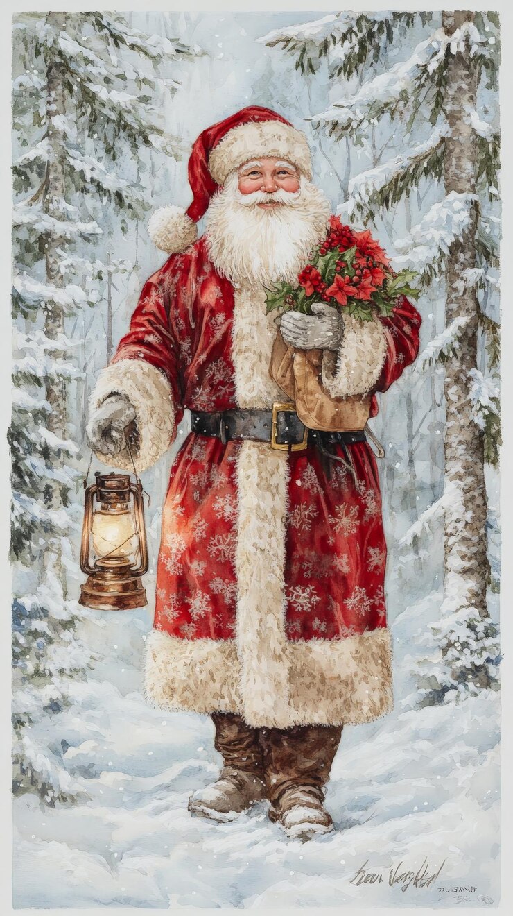 Santa Claus in the Winter Forest