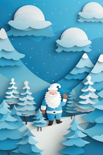 Photo santa claus in winter landscape christmas background banner generative ai