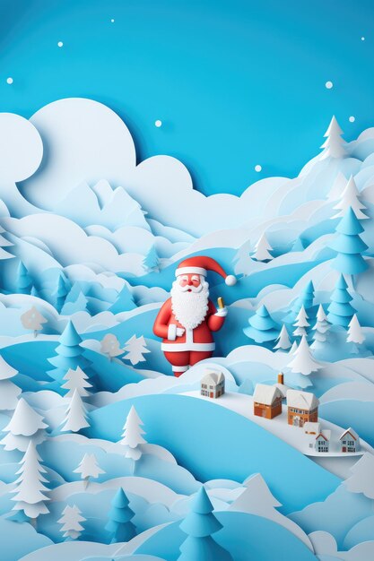 Photo santa claus in winter landscape christmas background banner generative ai