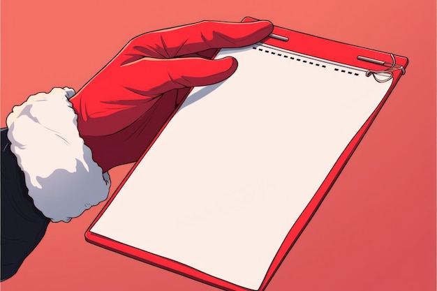 Santa Claus with blank notepad space for your note todo list and gift list for Christmas