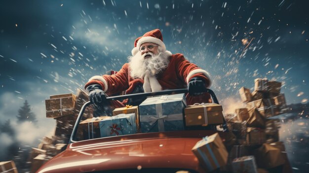 Santa Claus with a carload of presents Generative Ai