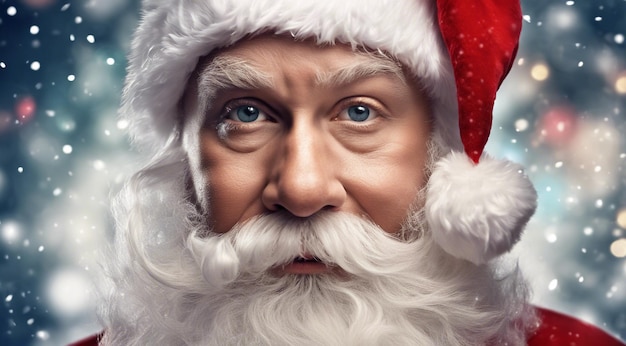 santa claus with christmas decorations christmas scene santa claus face on christmas background