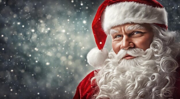 santa claus with christmas decorations christmas scene santa claus face on christmas background