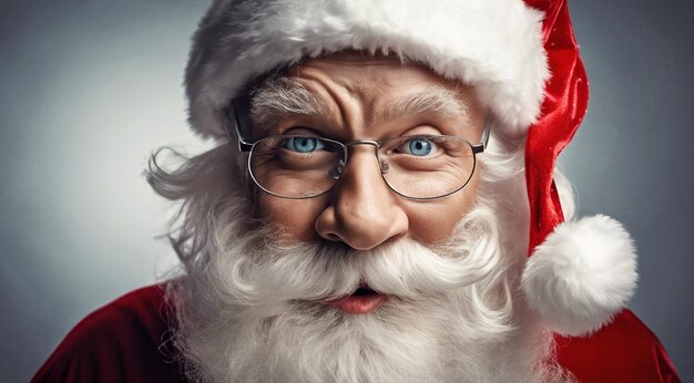 santa claus with christmas decorations christmas scene santa claus face on christmas background