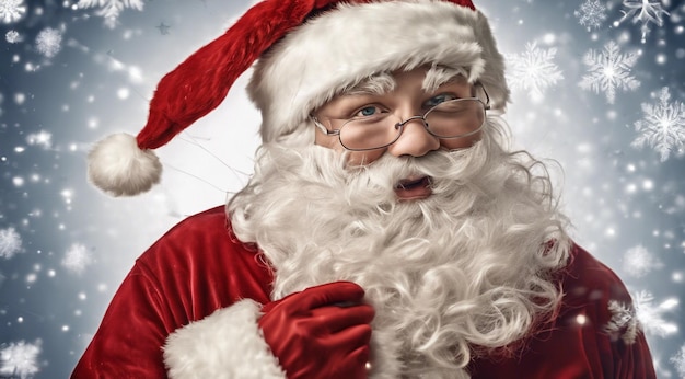 santa claus with christmas decorations christmas scene santa claus face on christmas background