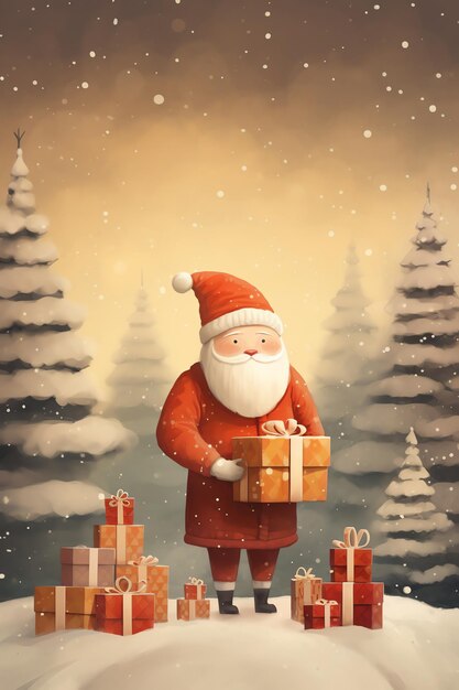 santa claus with christmas gift children illustration