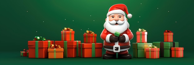 Santa Claus with Christmas presents boxes Generative AI