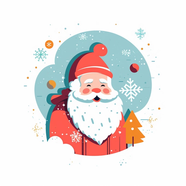 Santa claus with a christmas tree on a blue background.