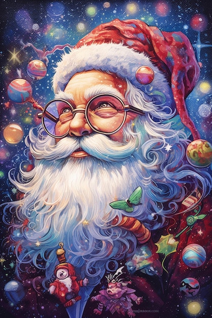 Santa claus with a christmas tree and stars