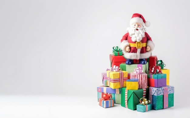 Santa Claus with gift boxes on white background copy space isolate AI generated