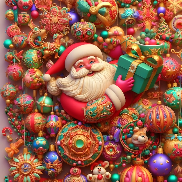 Santa Claus with a gift in his hands 3d illustration