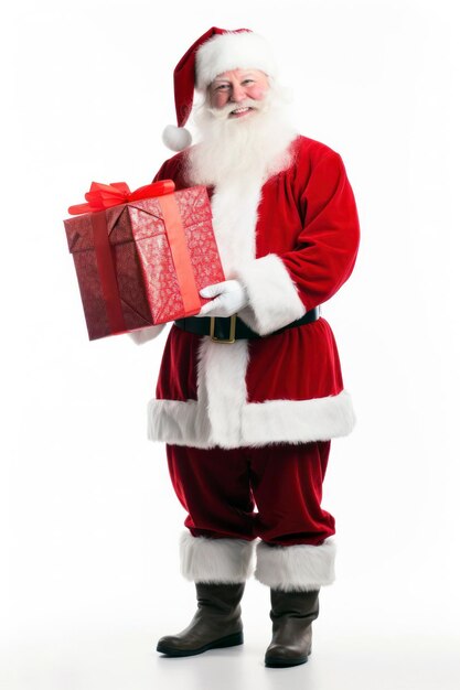 Photo santa claus with a gift on a plain white background58